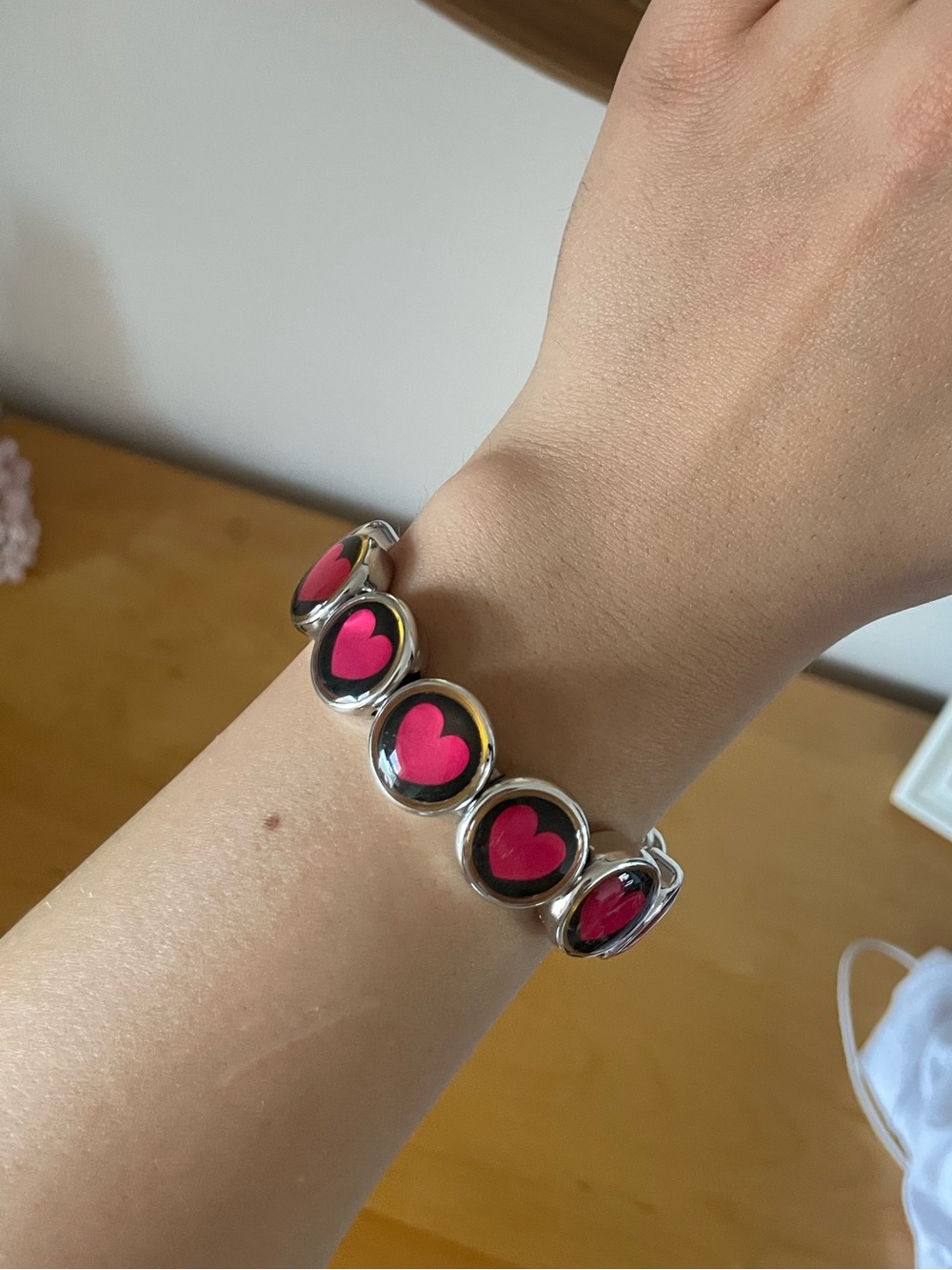 Silver Bracelet with Pink Heart Accents